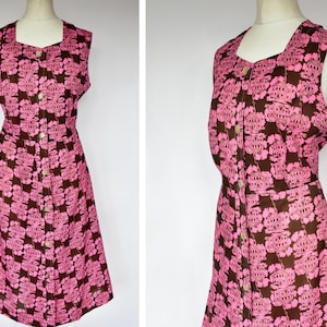 40's iconic print dress salmon pink medium Goodwood Twinwood button front