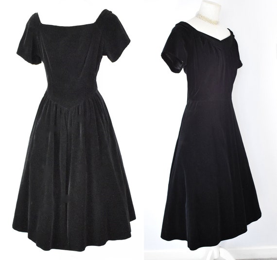 1940's black velvet dress timeless classic size 12