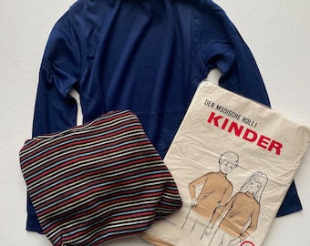 Kinder-Pullover mit Rollkragen, Vintage-Stil, 70er-Jahre, warme Ski-Skijacke, gestreift, Alter 3–5, neu im Set