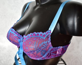 Vintage new bra Beau purple turquoise 32D/E