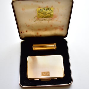 Stratton compact and lipstick new boxed gold unused initialled