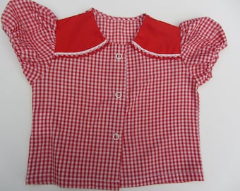 vintage 60's baby gingham blouse top & shoes red white big doll girl 10 - 18lb