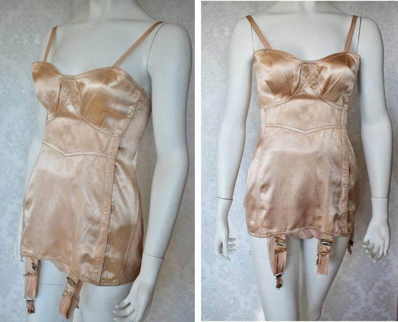 Corselet Full Body Girdle Thirties Rose Pink New Satin Dress