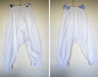 Antique Victorian bloomers knickers white cotton lace hem long pantaloons pettipants small