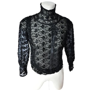 Edwardian blouse black lace high neck  1910&#39;s antique