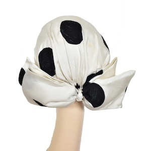 Hut Turban Vintage Big Bow 60er schwarz weiß gepunktet Graham Smith Mod