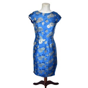 Chinese dress Cheongsam qipao vintage blue gold size 8 60&#39;s