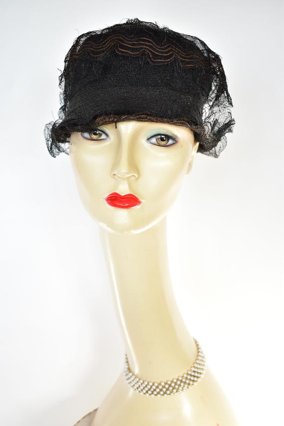 Antique Hat Cloche Black Faux Straw Mourning Play Costume  display picture 1