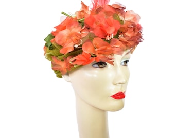 Vintage 60's Floral Pillbox Hat - Brights of Bristol - Autumn Tones with Hat Box