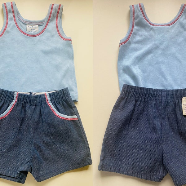 Vintage NWT's vest top and denim shorts age 9 months 70's