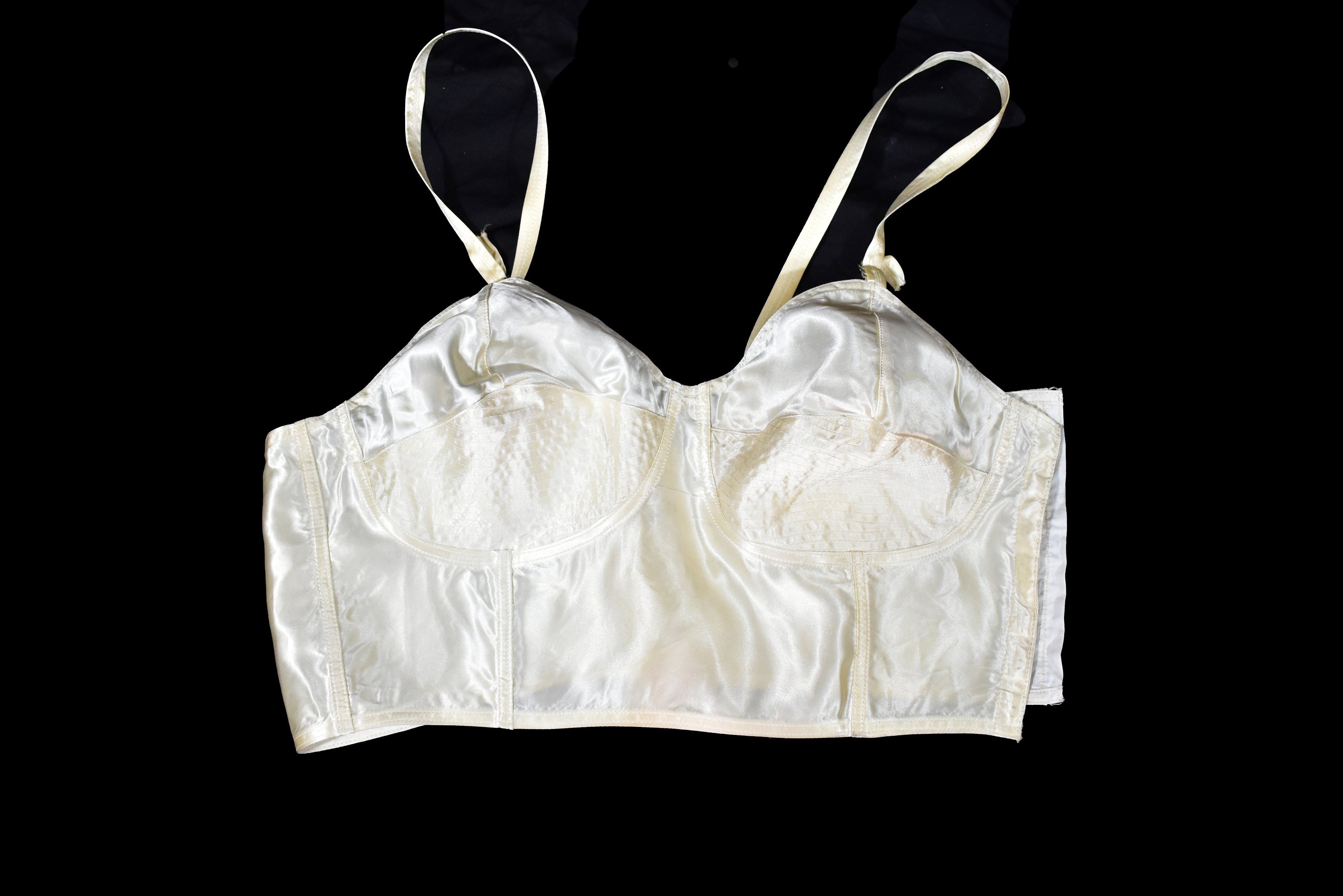 Longline bra 30's 40's satin ivory cream wedding underwear top - Ruby Lane