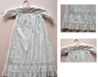 Hand made lace doll dress Victorian antique teddy gown white cotton