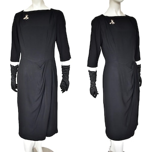 Black dress vintage Forties 40&#39;s day crepe elegant iconic look pencil skirt wiggle