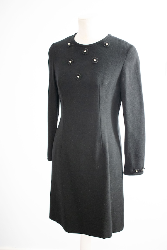 princess polly baby blue dress Wool Dress Black Vintage Pearl Trim Winter Vintage Mourning Funeral 12