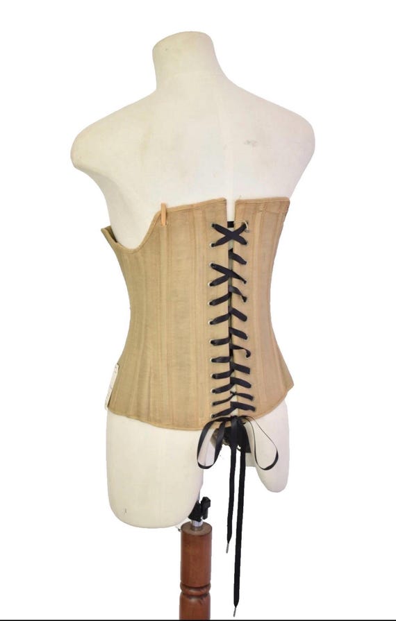 Edwardian c.1900 Cotton Corset – Ex Factory Stock – Cane Stays – New Old Stock garters