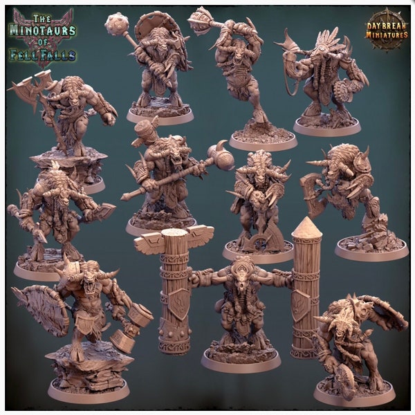 Minotaur Warband Monster Miniature Model Set | Warlord | Fighter | Shaman | Crusher | Dungeons and Dragons | Daybreak Miniatures