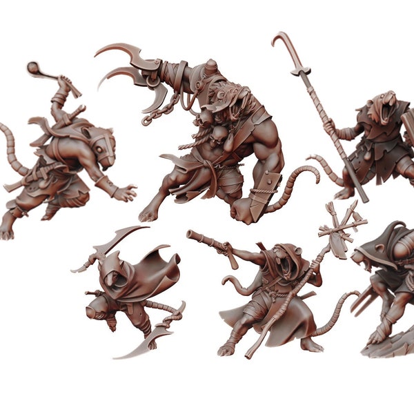 Ratfolk Monster Model Miniature Set | Rogue | Fighter | Wizard | Ogre | Dungeons and Dragons | Pathfinder | Fantasy | Rat