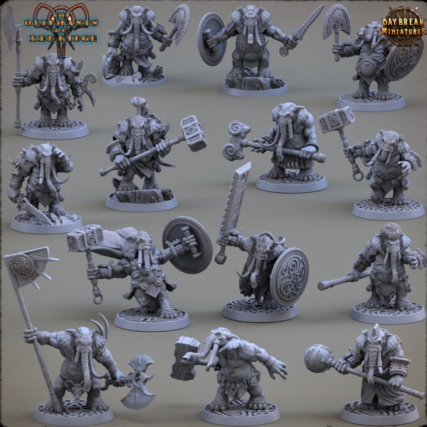 Loxodon Monster Miniature Model Set | Oliphants of Red Ridge | Elephant Folk | Warrior | Fighter | Barbarian | Dungeons and Dragons