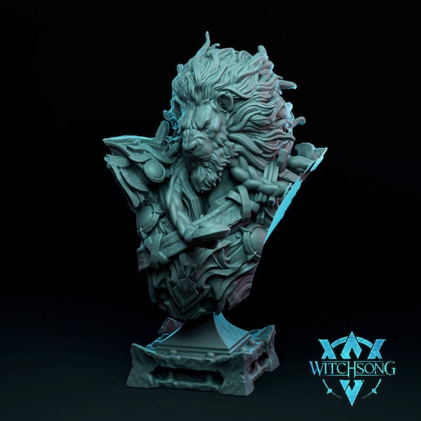 Lord Leoren of the Lion Horde Miniature Model Portrait Bust | Lion Folk | Warrior | Fighter | Dungeons and Dragons | Fantasy | Witchsong |