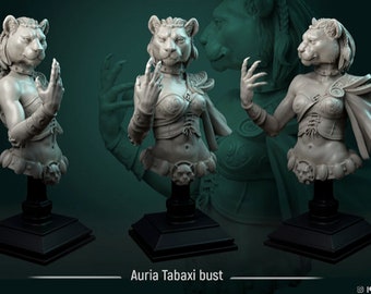 Tabaxi Warrior Miniature Portrait Bust | Female Tabaxi | Monster Miniature Model | Dungeons and Dragons | Wargaming Fantasy | 75mm | Lion