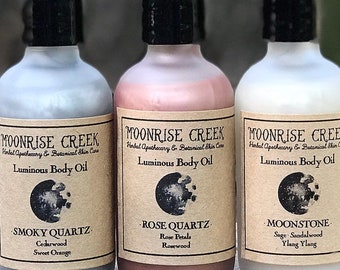 Luminous Body Oil: Vegan Shimmer, Botanicals & Crystal Infusion