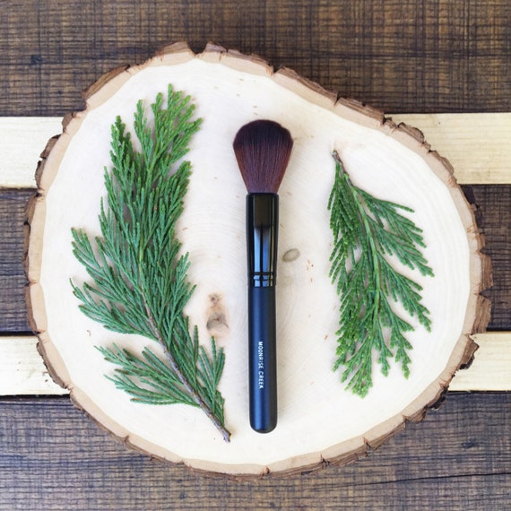 Vegan Face Brush: Small Rounded Brown Faux Bristles, Matte Black Handle