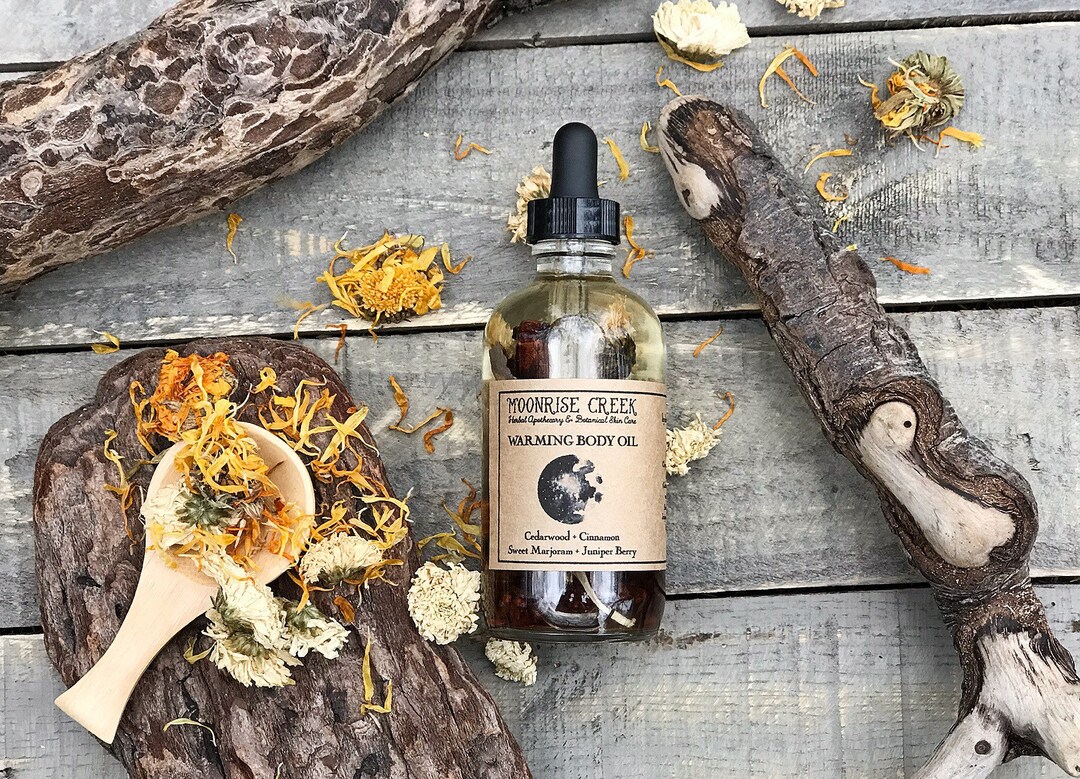 Warming Body Oil Aromatherapy cedarwood Cinnamon Sweet Marjoram Juniper Berry Moisturize Nourish
