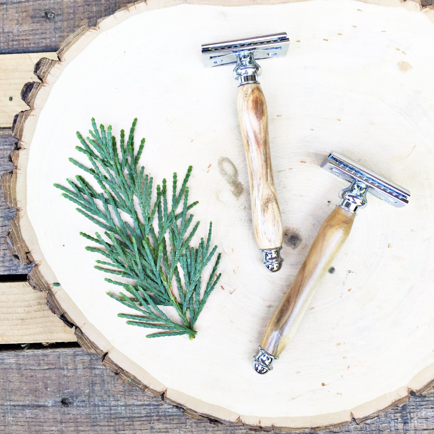 Shaving Razor • Foraged Wood • Hand Lathed • Chrome Accents • Fits Mach