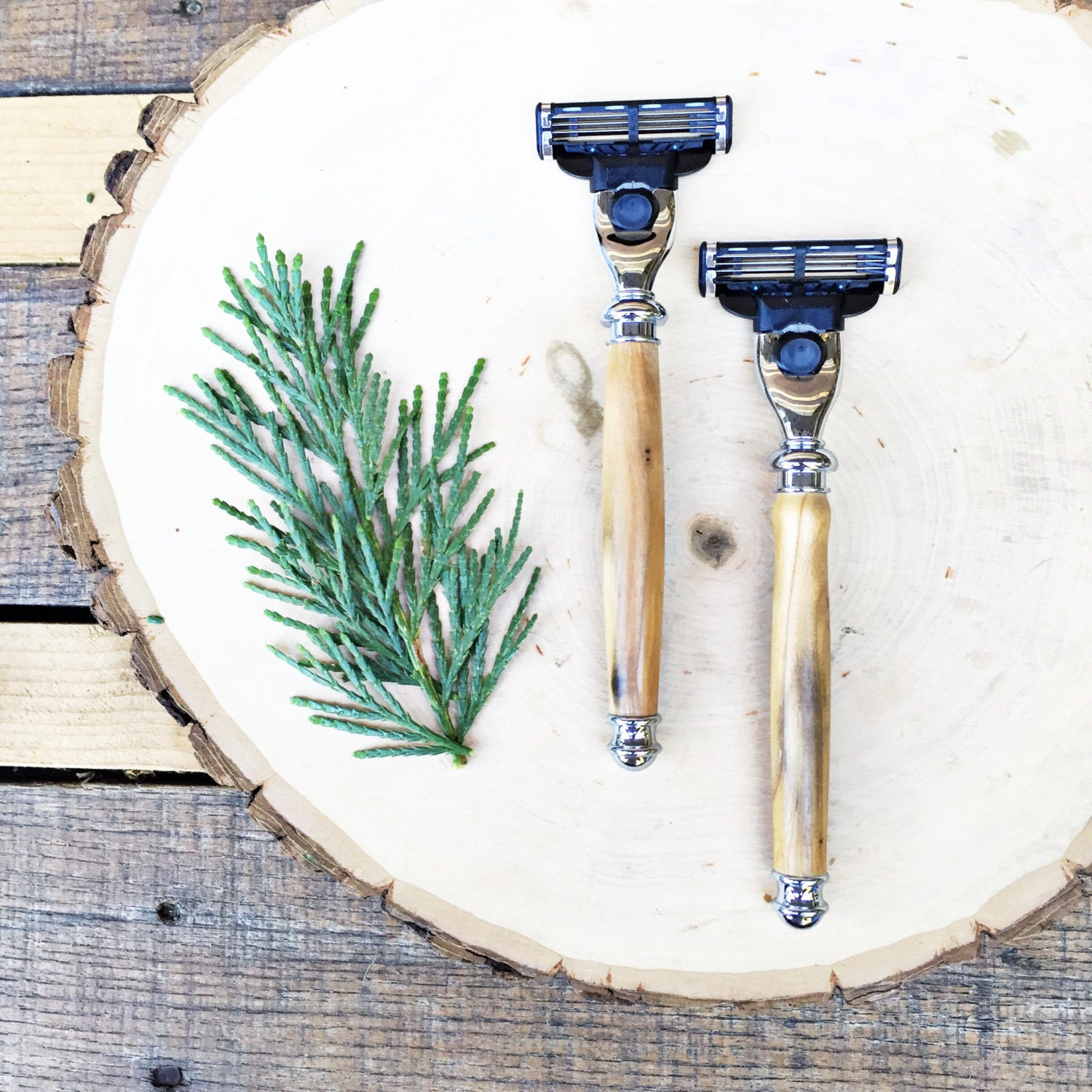 Shaving Razor • Foraged Wood • Hand Lathed • Chrome Accents • Fits Mach