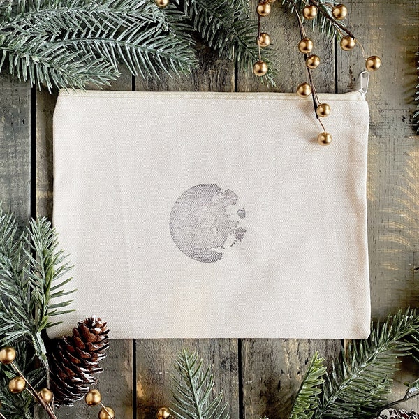 Moon Stamped Organic Cotton Bag • Cosmetic Bag • Travel Bag • Gift Bag