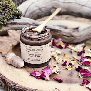 Flower + Forest Face Scrub • Rose + Lavender + Oak • Pure Botanicals • Organic Cane Sugar • Pure Essential Oil