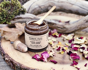 Flower + Forest Face Scrub • Rose + Lavender + Oak • Pure Botanicals • Organic Cane Sugar • Pure Essential Oil