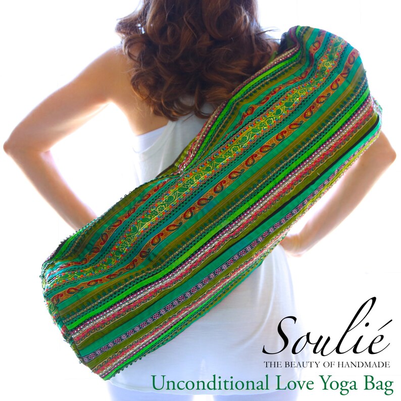 Hand Appliqu\u00e9d Ribbon 2-Zip Style Unconditional Love Yoga Mat Bag