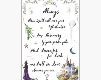 A4 Practical Magic House Witches Quote and Artwork - Instant Digital Download Printable Wall Art Room Decor Cottage Green Pagan Hedge Witch