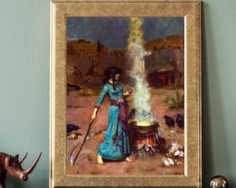 THE MAGIC CIRCLE - Digital Download Instant Printable Witch Art - Oil Painting Remastered High Resolution Jpeg Vintage Pagan Mythology