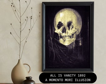 ALL IS VANITY - A Momento Mori Illusion Digital Download Instant Printable Vintage Witch Art Cool Decor - Oil Painting Remastered Jpeg