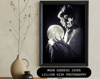 Moon Gazer - Lillian Gish 1920s Vintage Digital Download Photographic Print - Printable Witch Art Instant Witchy Wall Decor