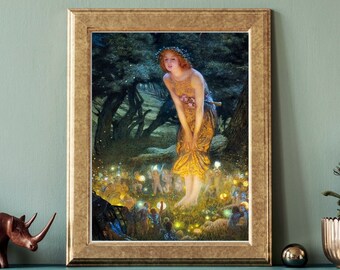 MIDSUMMER EVE 1908 - Vintage Victorian Instant Digital Download Printable Witch Witchy Fairycore Art Wall Decor Robert Edward Hughes Artwork