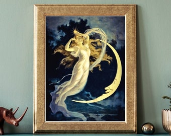 MAID of The MOON - Herrman the Great Vintage Victorian Digital Download Retro Witchy Goddess Pagan Print - Printable Witch Art Wall Decor