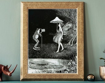 Antique FAIRY AND FROG 1919 - Vintage Art Instant Digital Download Printable Witch Witchy Halloween Ida Rentoul Outhwaite