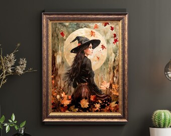 AUTUMN WITCH - HD Digital Download Instant Printable Witch Art - Oil Painting Remastered High Resolution Jpeg Vintage Pagan Mythology