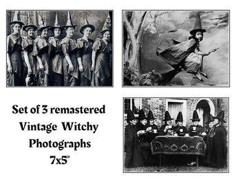 Vintage Witches Photographs - Set of 3 Hd Digital Download Instant Printable Witch Art - Remastered High Resolution Jpeg Pagan Gallery Wall