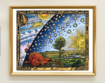 THE FLAMMARION 1888 - Digital Download Instant Printable Witch Art Cool Decor - Oil Painting Remastered Jpeg Hippy Trippy Wood Engraving