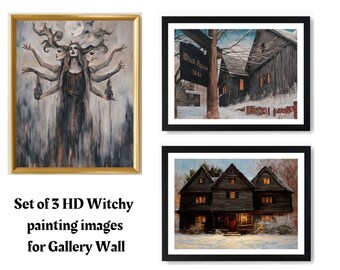 SALEM Witch House and HECATE - Set of 3 Hd Digital Download Instant Printable Witch Art - Remastered High Resolution Jpeg Pagan Gallery Wall