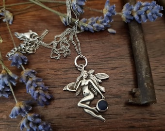 LAPIS LAZULI Faery Necklace ~ Sterling Silver 16-18" Chain, 1970s Vintage Pagan Collection