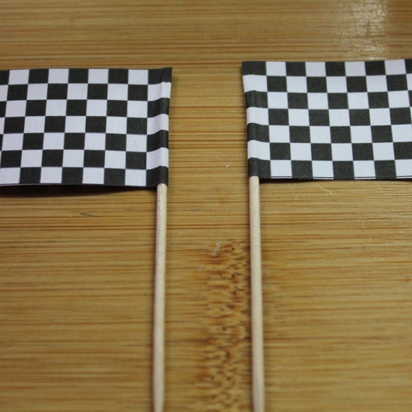 12 Chequered Flag Cupcake Flags, Sandwich Picks