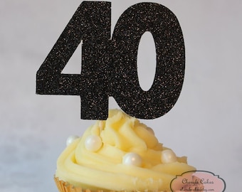 40th Birthday Glitter Cupcake Topper, Set of 12, Various Colours Available