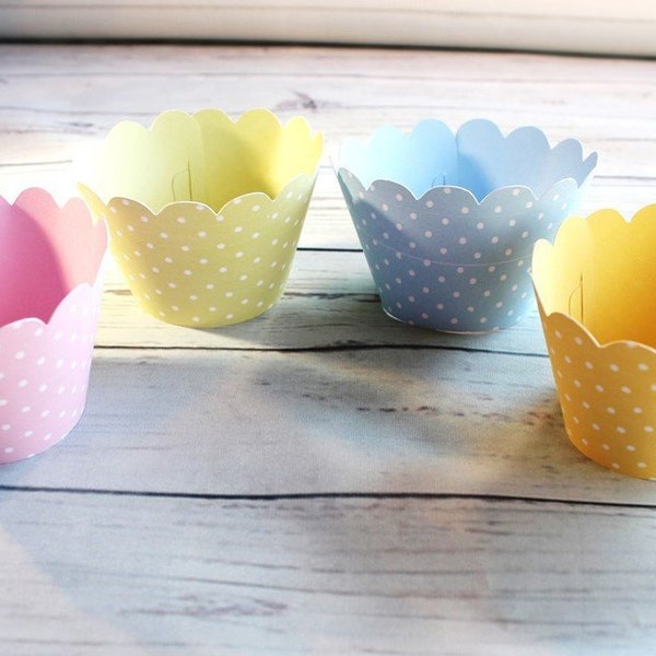 12 Vintage Style Pastel Cupcake Wrapper, verschiedene Farben