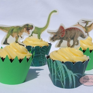 12 décorations pour cupcakes dinosaures debout, comestibles