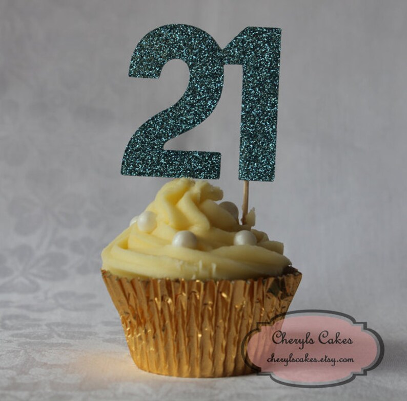 Birthday Number Glitter Cupcake Topper Set of 12 Various Colours Available 